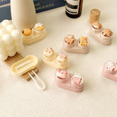 Estuche para lentes de contacto de colores con diseño de oso y conejo de dibujos animados